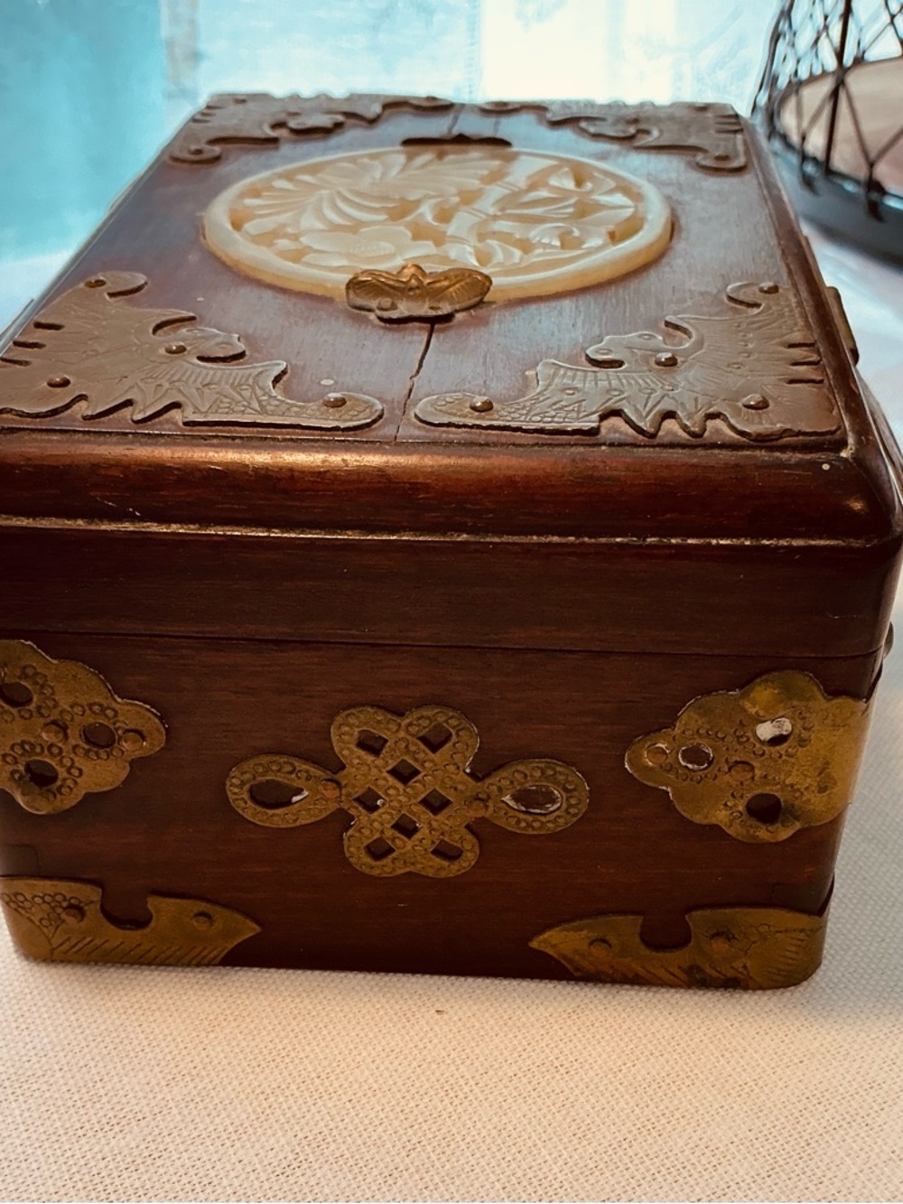 Ornate Chinese Box-Accented Wooden Decorative Box - Ivory inlay - Picture 4 of 5